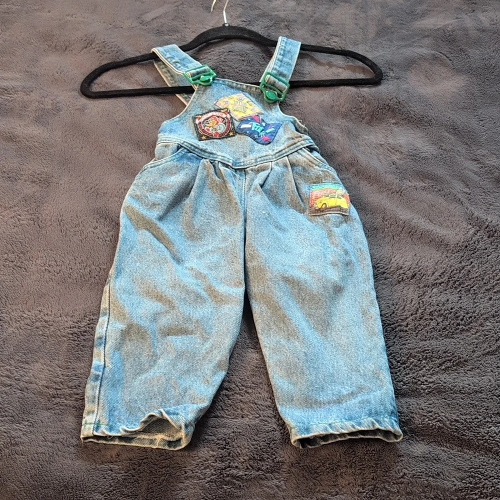 Vintage Denim Overalls With 4 colorful Patches - Picture 8 of 12
